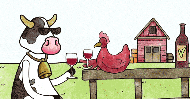 vegan wine cow and chicken
