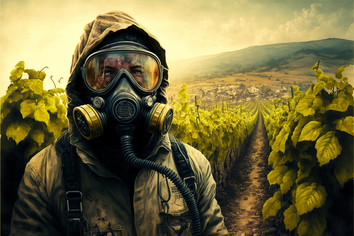 a_man_with_a_gas_mask_in_a_vineyard