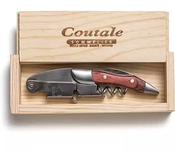 Prestige Waiters Corkscrew By Coutale Sommelier - Rosewood - Handmade and Sustainable Pinewood Crate - French Patented Spring-Loaded Double Lever Wine Bottle Opener for Bartenders and Gifts