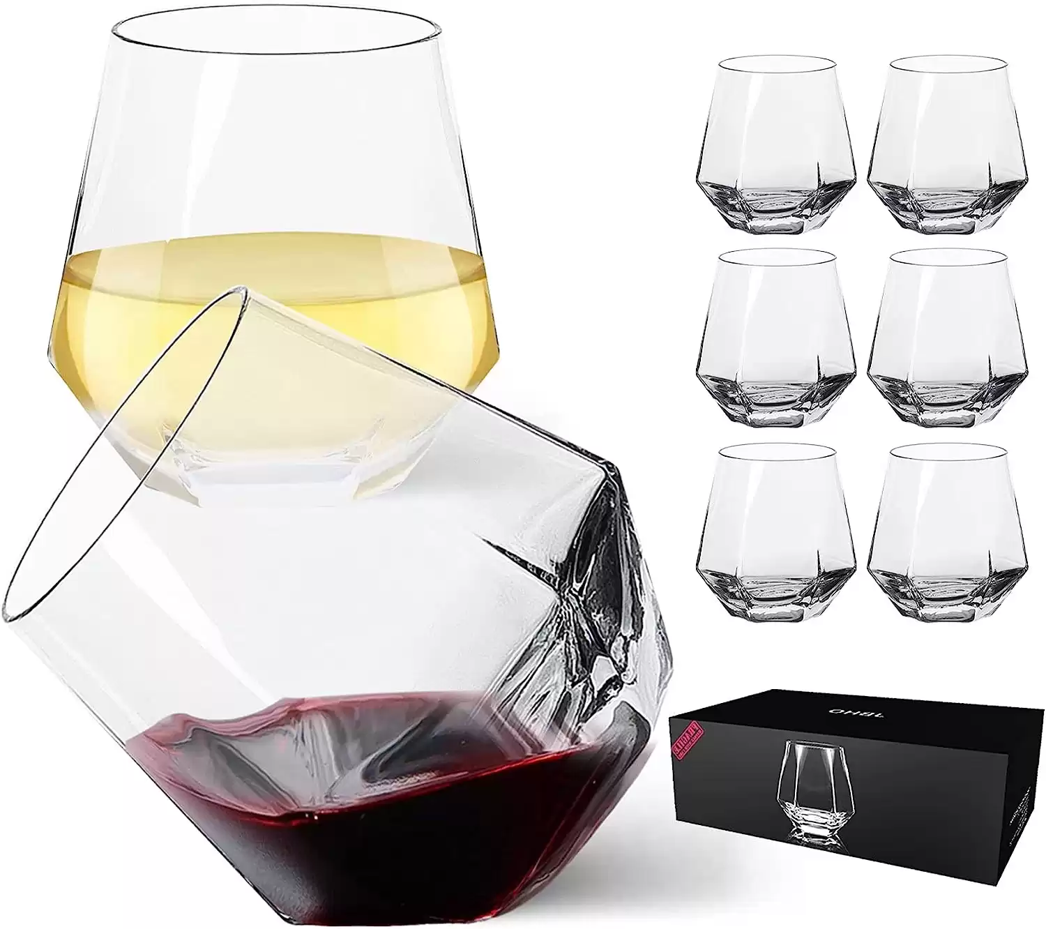 Stemless Red and White Wine Glasses, Set of 6