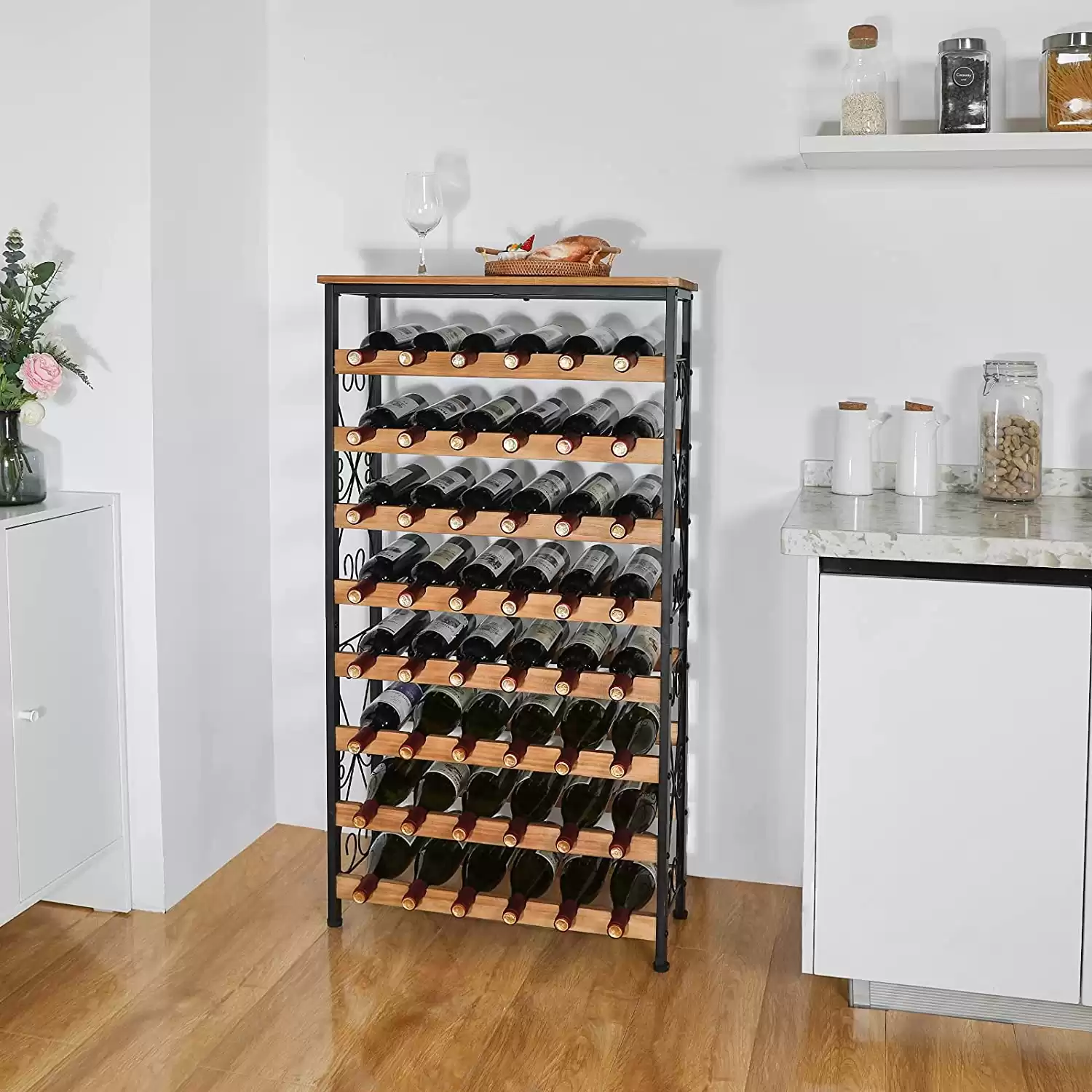 48 Bottles Freestanding Wine Rack with Wood Top