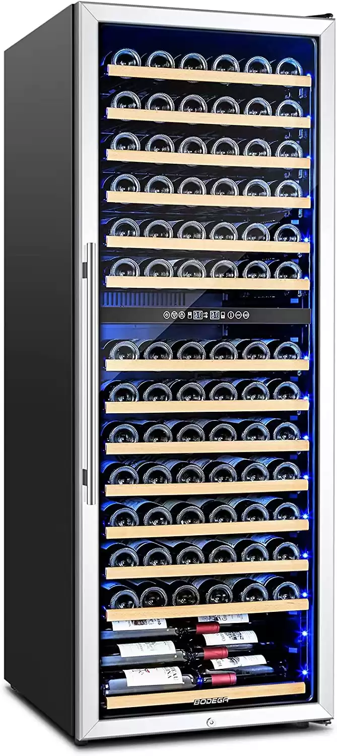 BODEGA Wine Cooler Refrigerator, 154 Bottles, Dual Zone With Intelligent Temperature Memory & Humidity Control