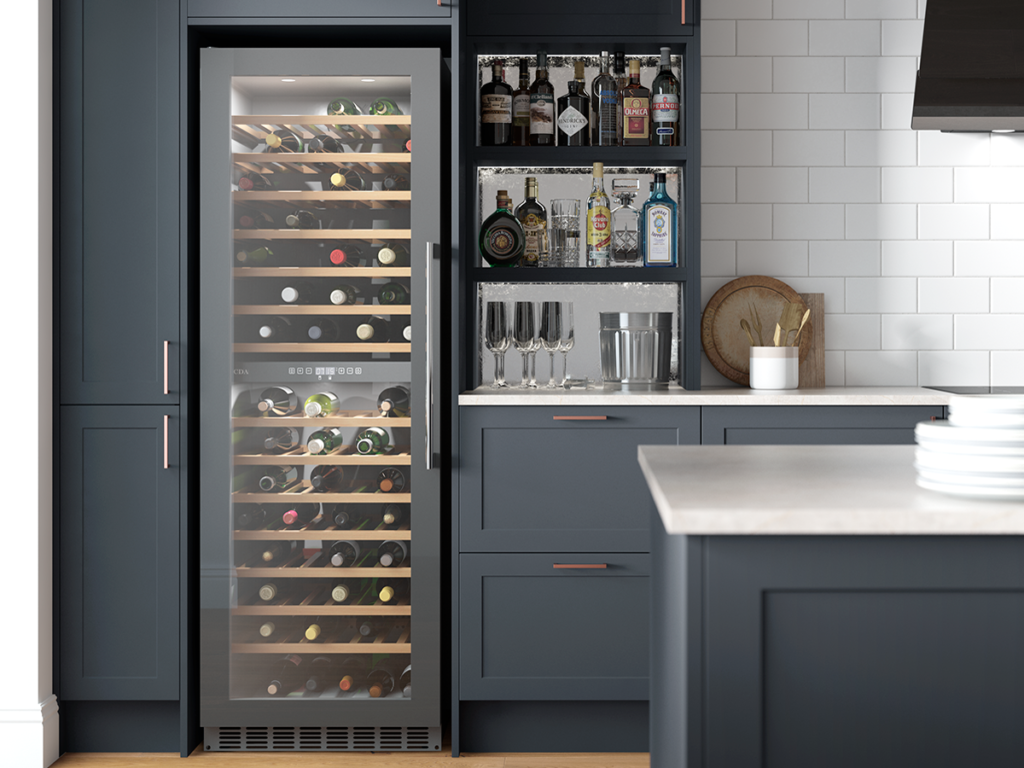 Image of a freestanding wine refrigerator in the kitchen