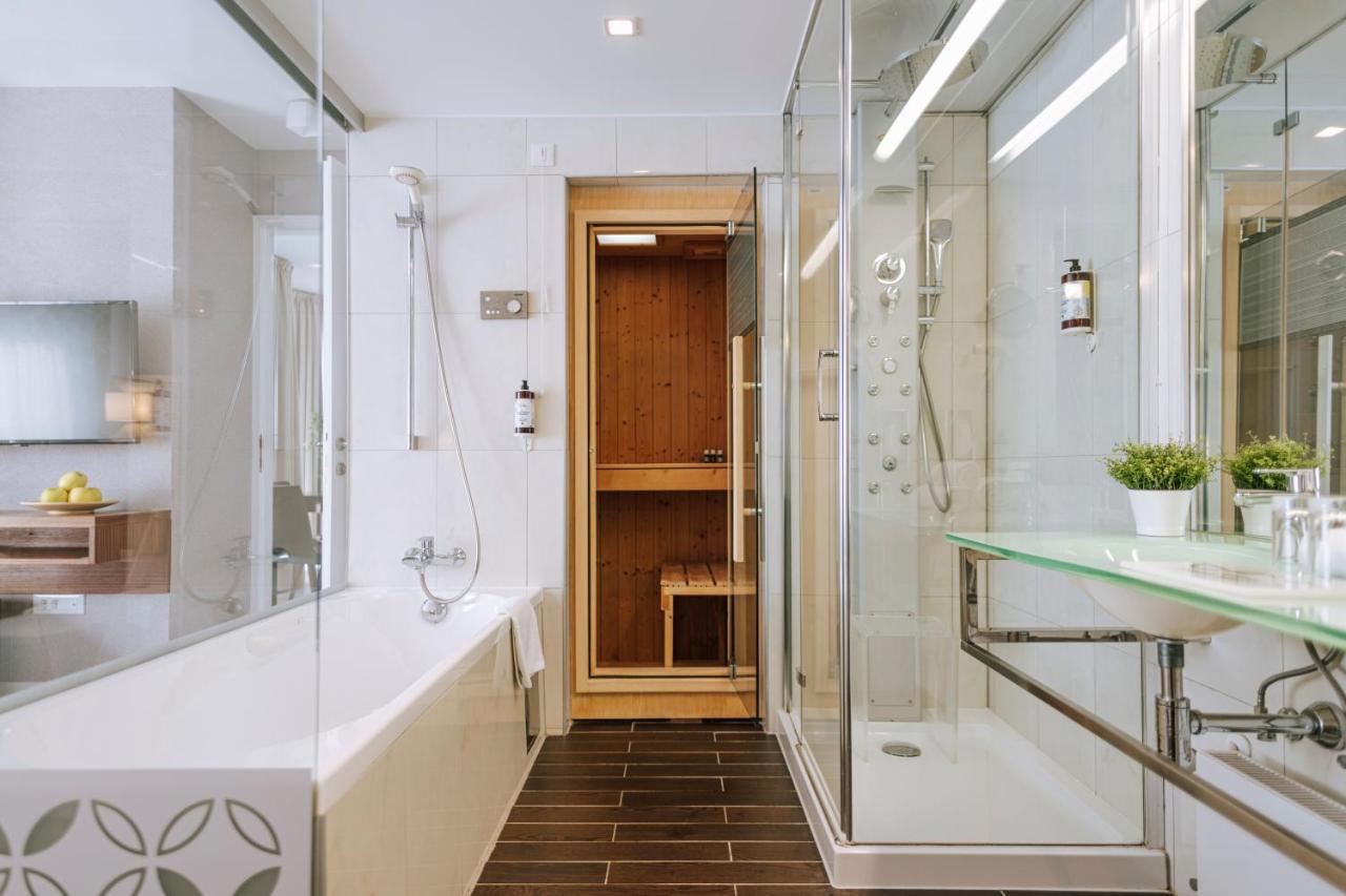 Image shows interior design of a bathroom and a spa room at Hotel Terme Sveti Martin