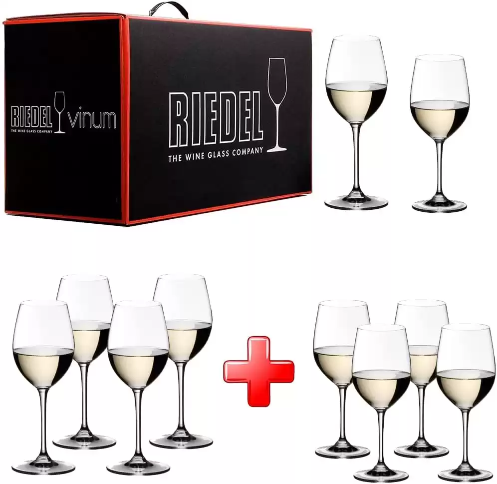 Riedel VINUM Wine Glasses, Pay 6 Get 8 Mixed White Varietal, Sauvignon Blanc and Viognier/Chardonnay