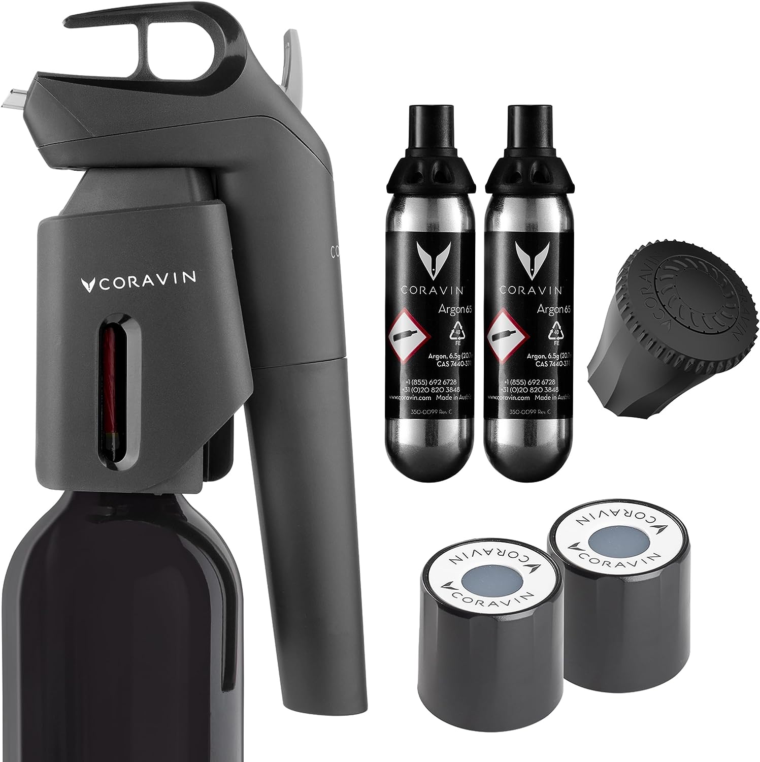 Coravin Timeless Three Plus Wine Preservation System With 2 Argon Gas Capsules & Wine Aerator