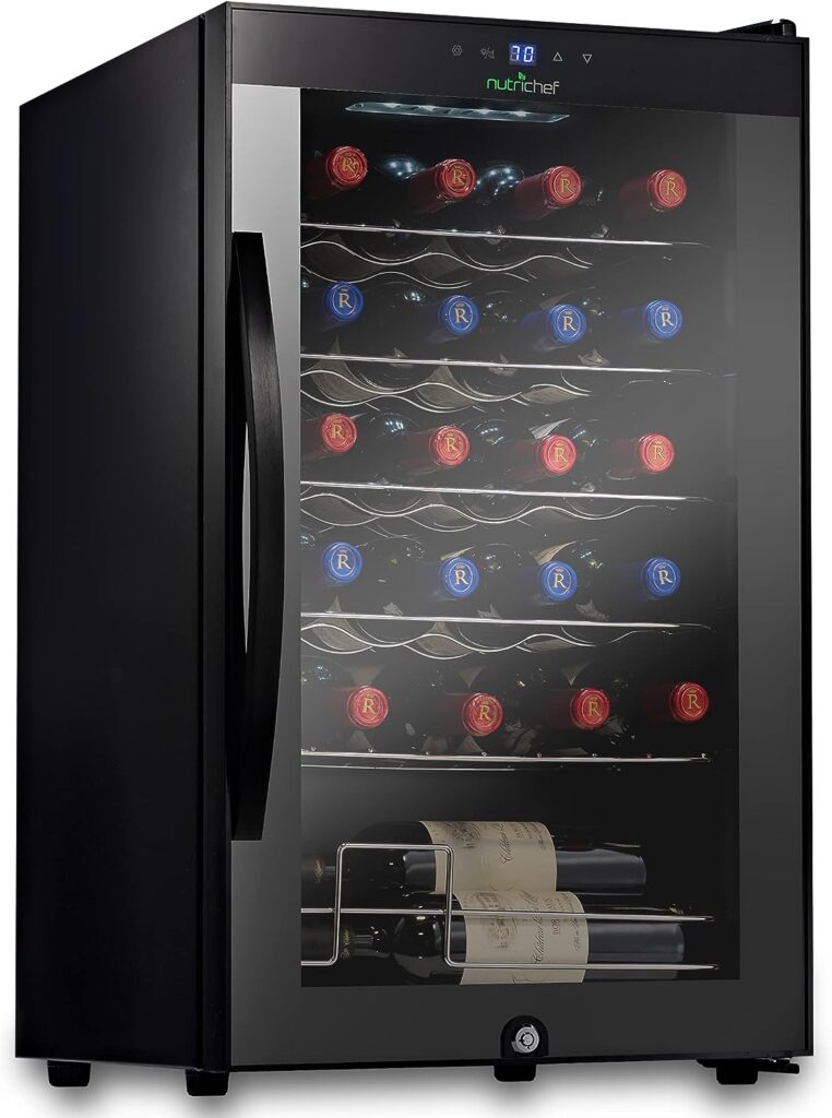 Image of Black NutriChef 24 Bottle Compressor Wine Cooler Refrigerator