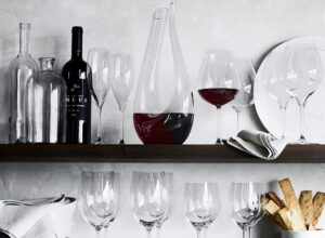 Image of different wine accessories and Amadeo Riedel Decanter