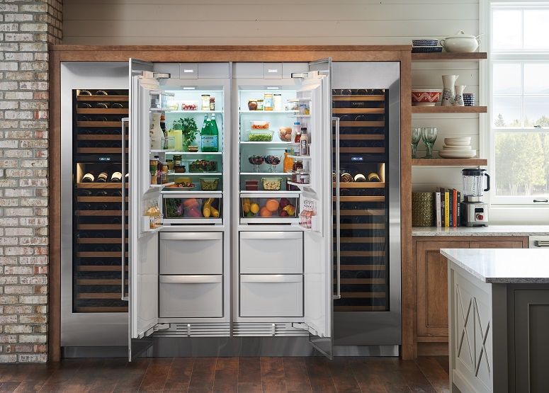 Image of a wine fridge and home fridge in the kitchen
