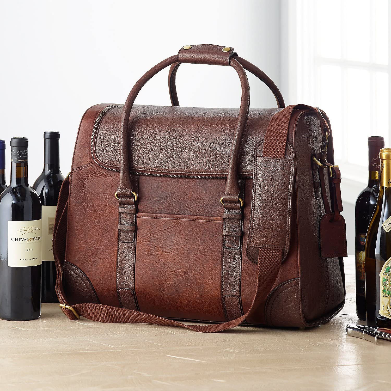 Image of 6 Bottle Leather BYO Weekender Wine Bag