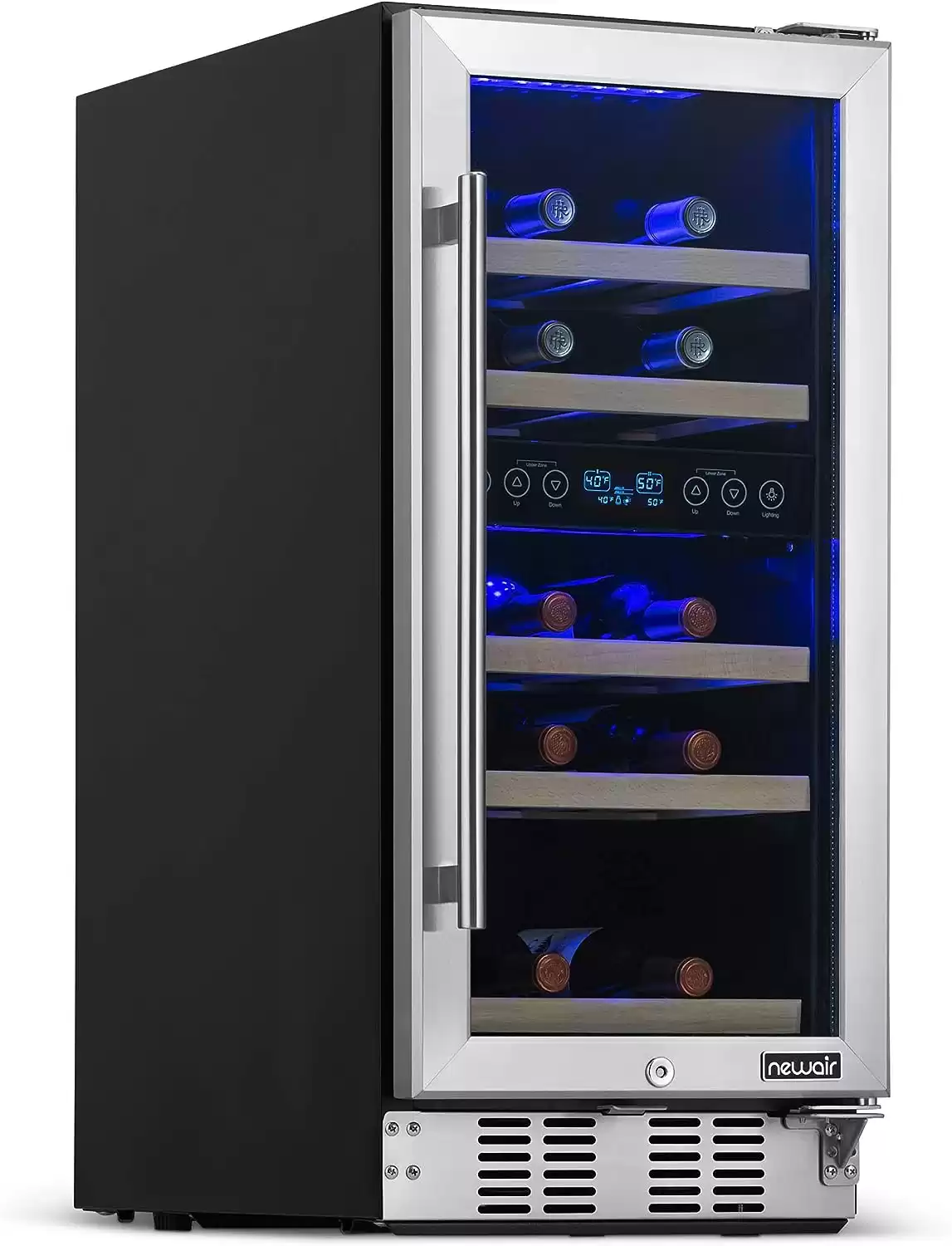 NewAir 29 Bottle Capacity, Built-In Dual Zone Wine Cooler With Removable Beech Wood Shelves In Stainless Steel