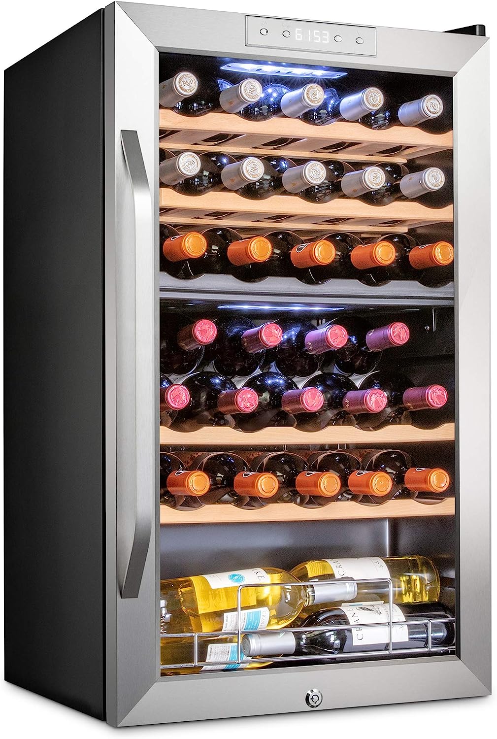 Ivation 33 Bottle Dual Zone Freestanding Wine Cooler with Lock