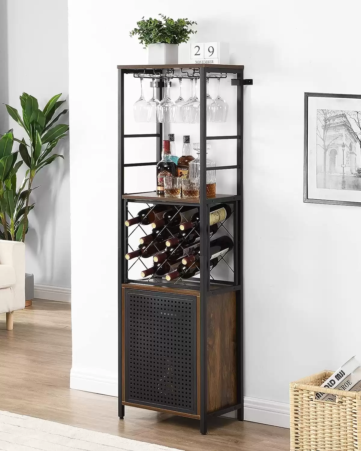 O&K FURNITURE Wine Bar Cabinet for Wine, Liquor and Glass