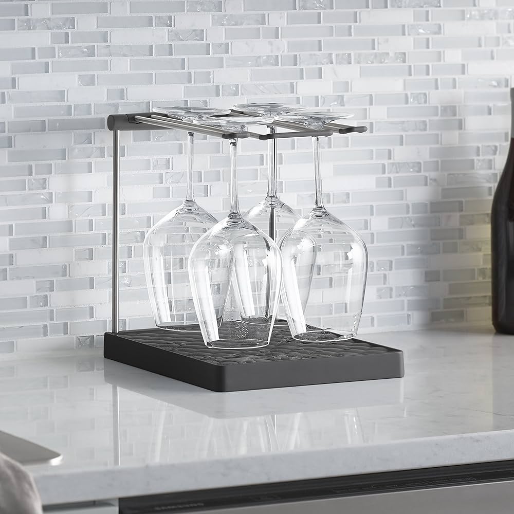 Image of Kohler Wine Glass Drying Rack ona kitchen countertop