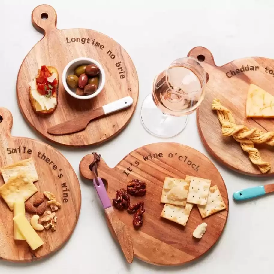 Cheesy Puns 8 Individual Cheese Boards and Spreaders (Set of 6)