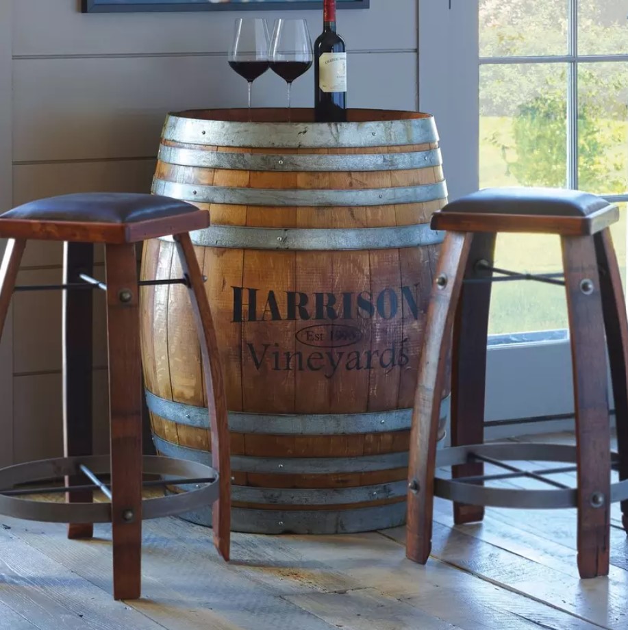 Image of Personalized Finished Full Wine Barrel in a living room
