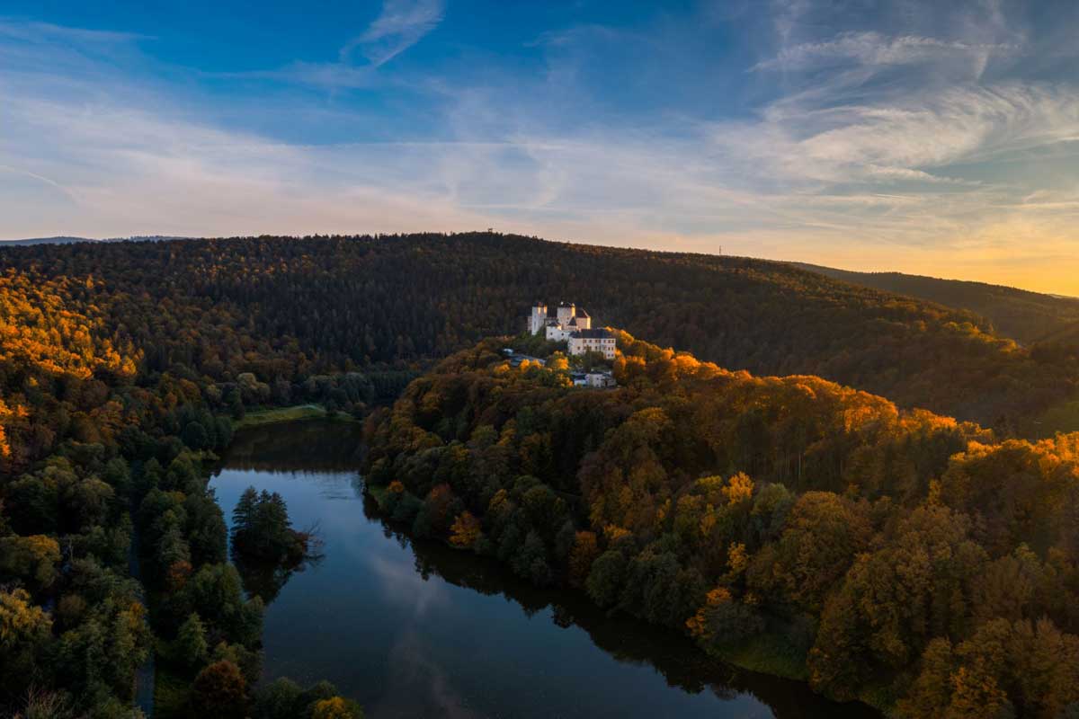 Croatian-blaufrankisch-view-of-the-Burg-Lockenhaus-Castle-in-Burgenland-region-of-Austria