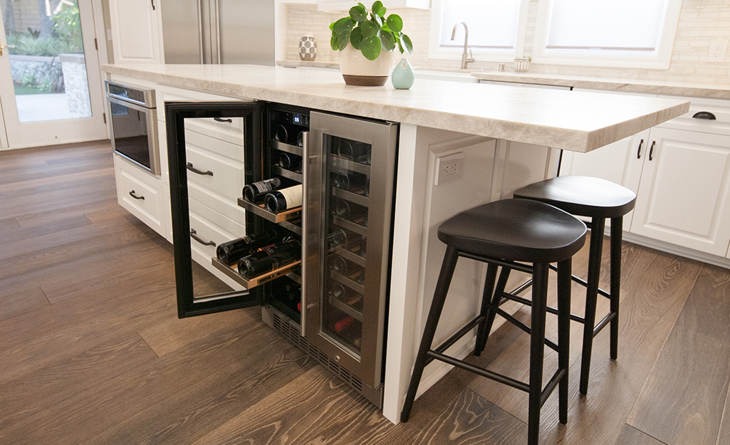 Image of under counter wine cooler in a kitchen