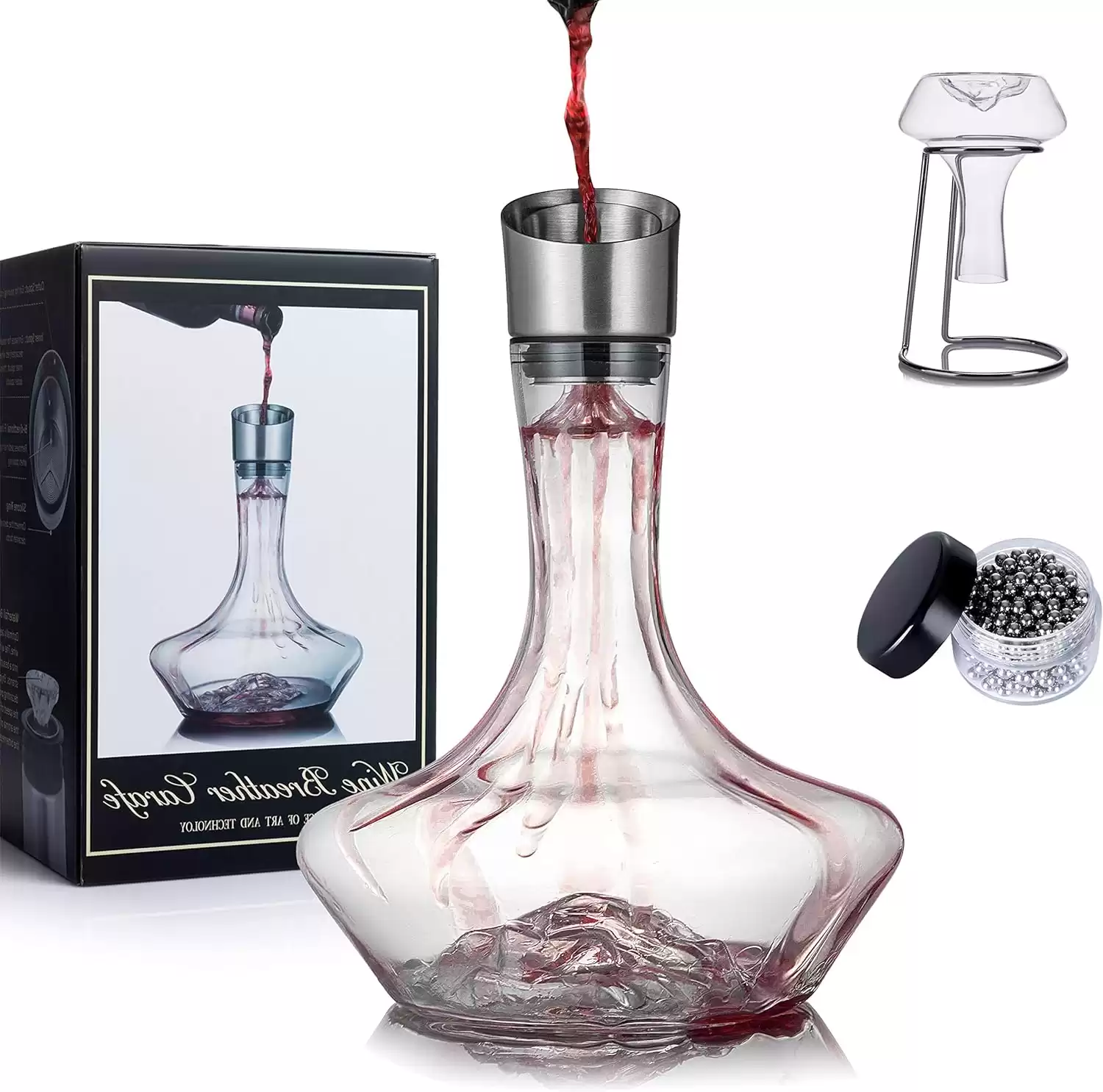 YouYah Iceberg Wine Decanter Set with Aerator Filter, Drying Stand and Cleaning Beads