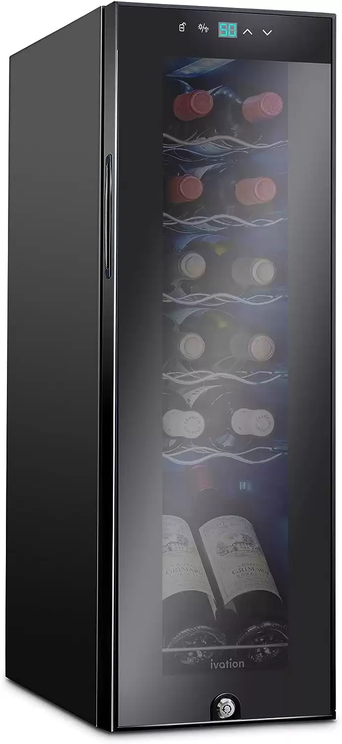 Ivation 12 Bottle Freestanding Wine Cooler with Lock