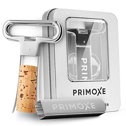 Primoxe Ah So Two Prong Stainless Steel Wine Cork Remover with Bottle Opener