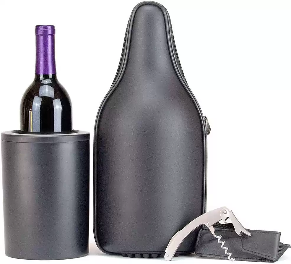 CaddyO Leather Wine Tote Gel-Infused Chiller