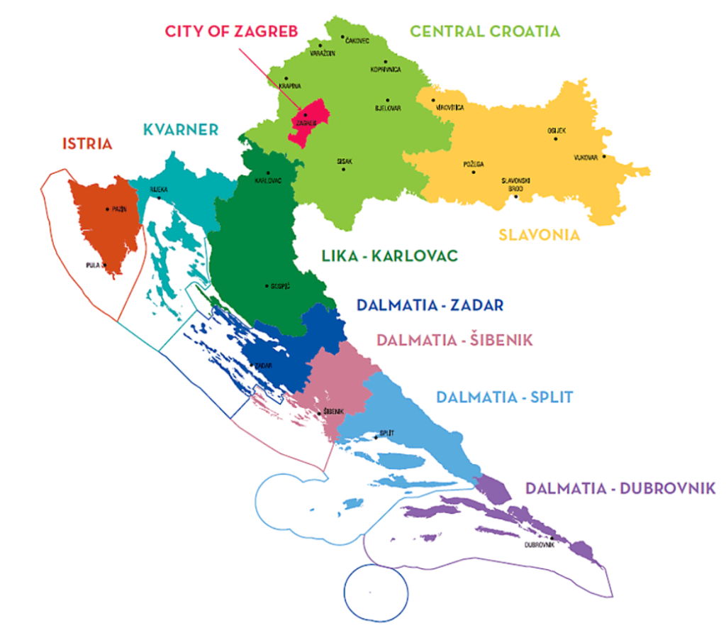 Croatian region detailed map